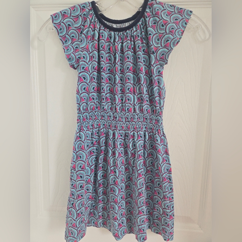 Tea Collection Blue and Pink Geometric Art Deco Patterned Dress, Spring, Comfy